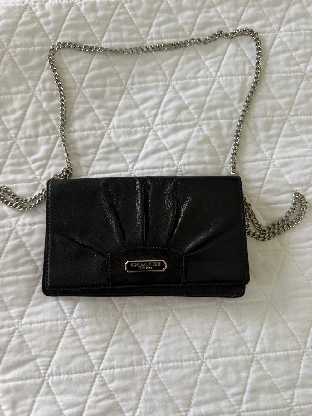 Coach Black Leather Chain Strap Crossbody